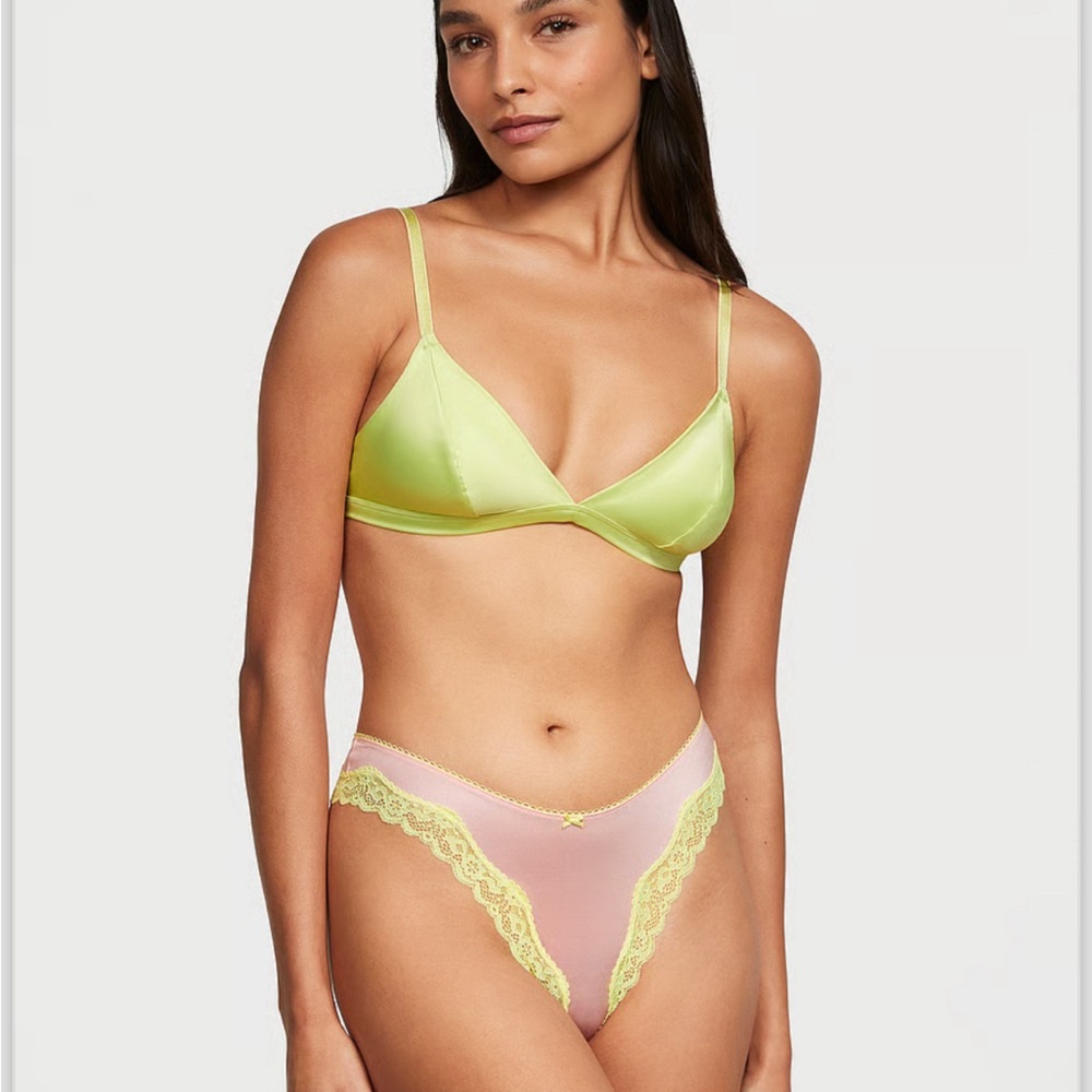 PINK VICTORIAS SECRET TEASE SQUARE BRA NEON YELLOW